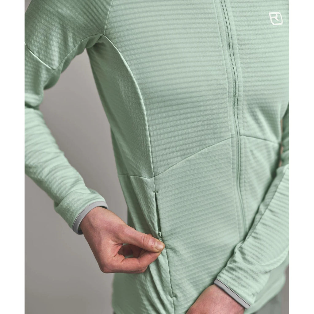 Ortovox Fleece Light Grid Hoody W Green Acid, felpa fleece leggera da donna per montagna e outdoor, vista 6