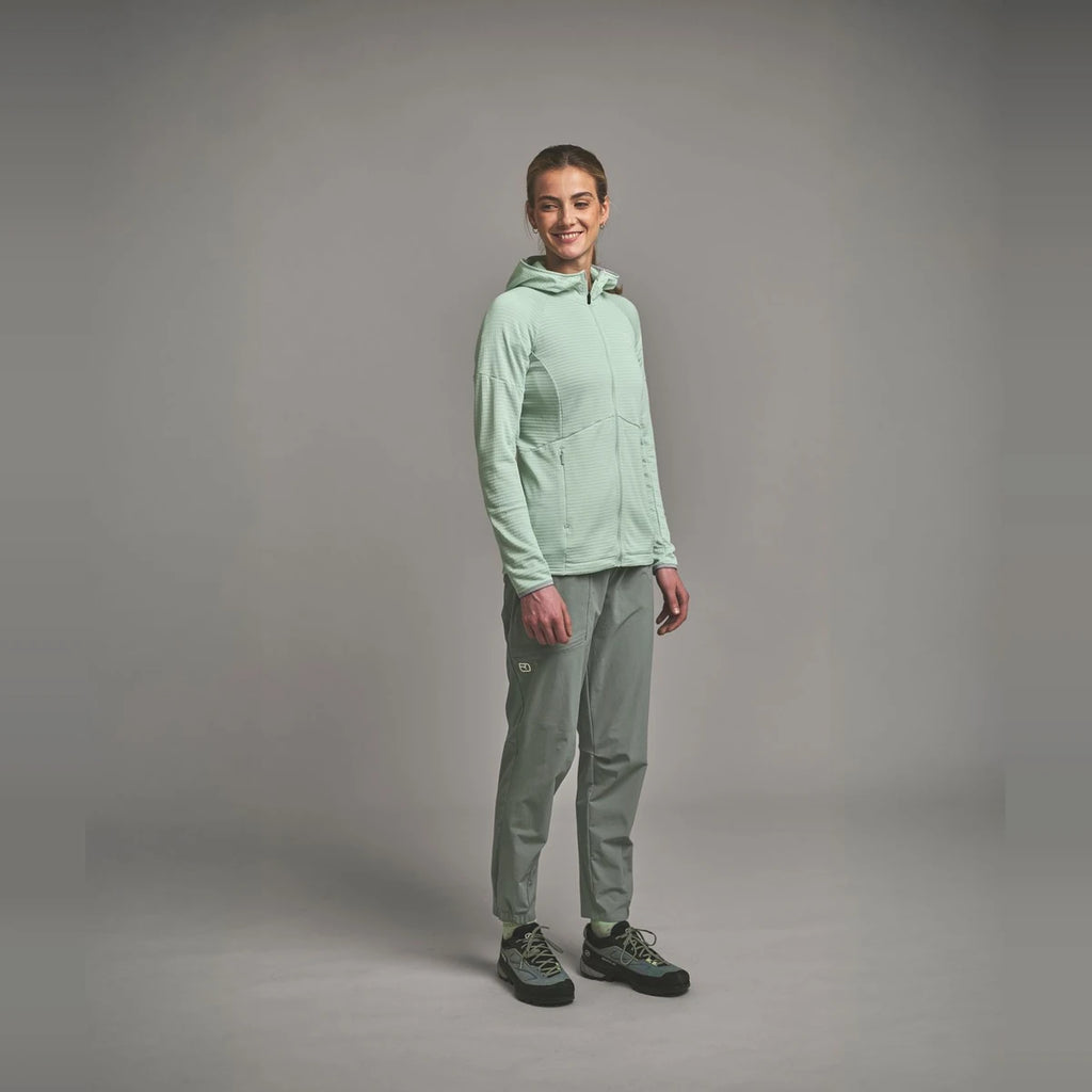 Ortovox Fleece Light Grid Hoody W Green Acid, felpa fleece leggera da donna per montagna e outdoor, vista 3