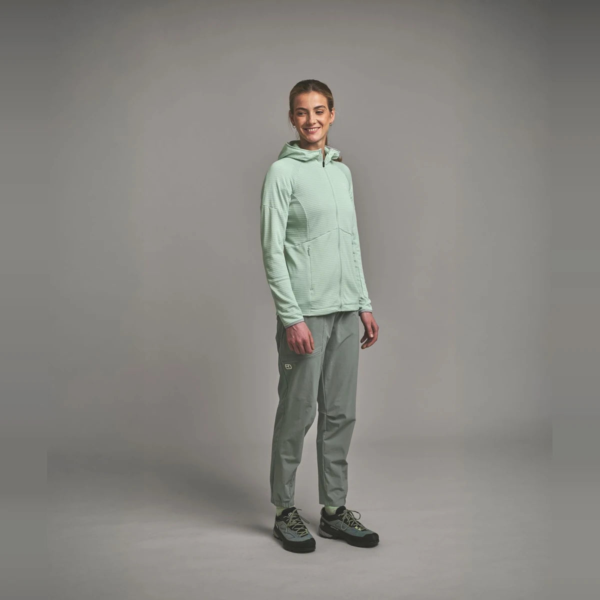 Ortovox Fleece Light Grid Hoody W Green Acid, felpa fleece leggera da donna per montagna e outdoor, vista 3