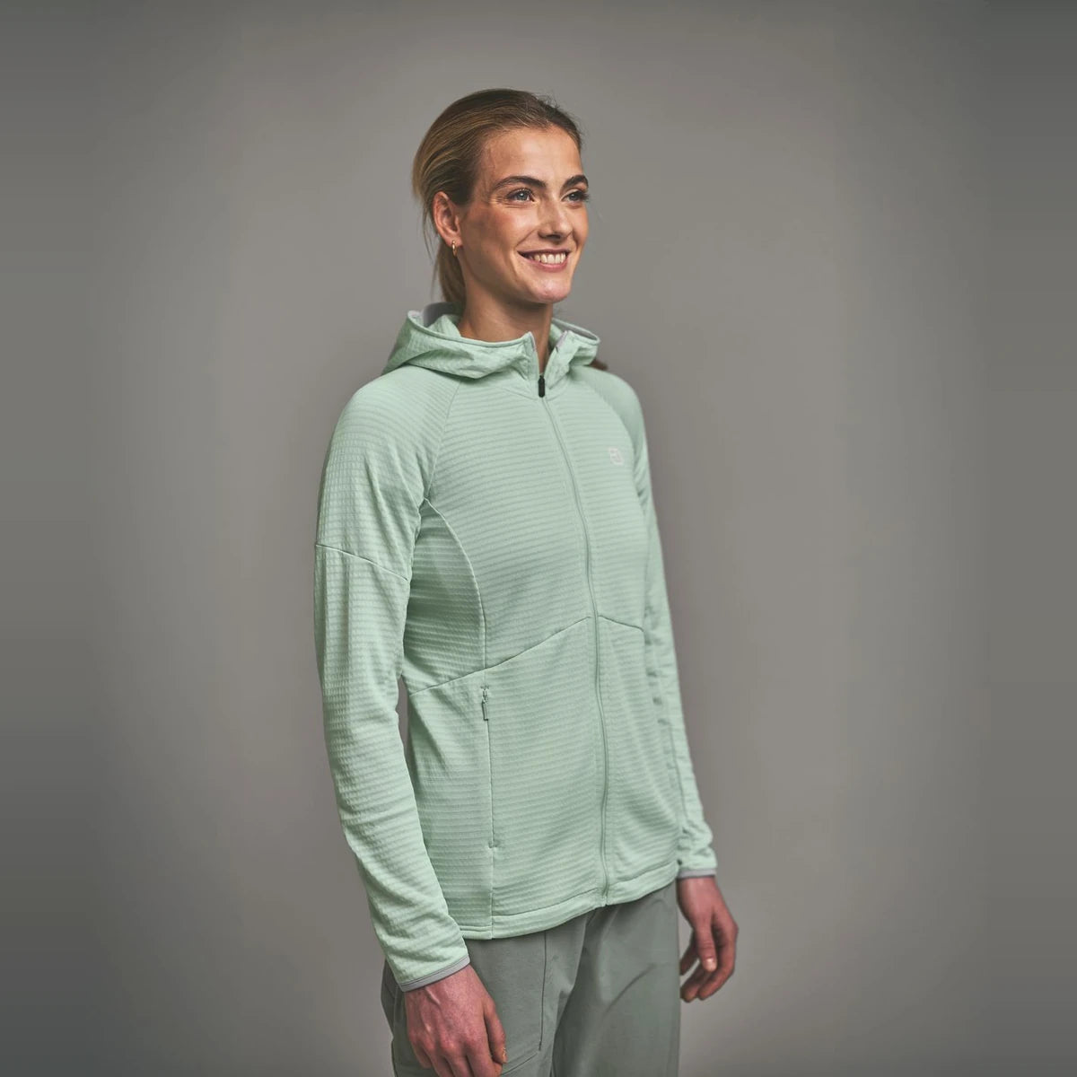 Ortovox Fleece Light Grid Hoody W Green Acid, felpa fleece leggera da donna per montagna e outdoor, vista 4